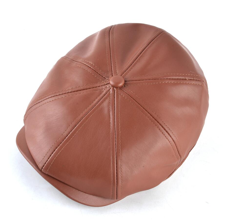 Boinas de cuero sintético para hombre y mujer, gorros octogonales de piel sintética con visera, informales, planos, Unisex, para invierno y otoño: Khaki