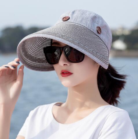 Solhatte kvinder stor bred skygge floppy sommer strand solhat kasket knap stråhat sommerhatte til kvinder anti-uv visir