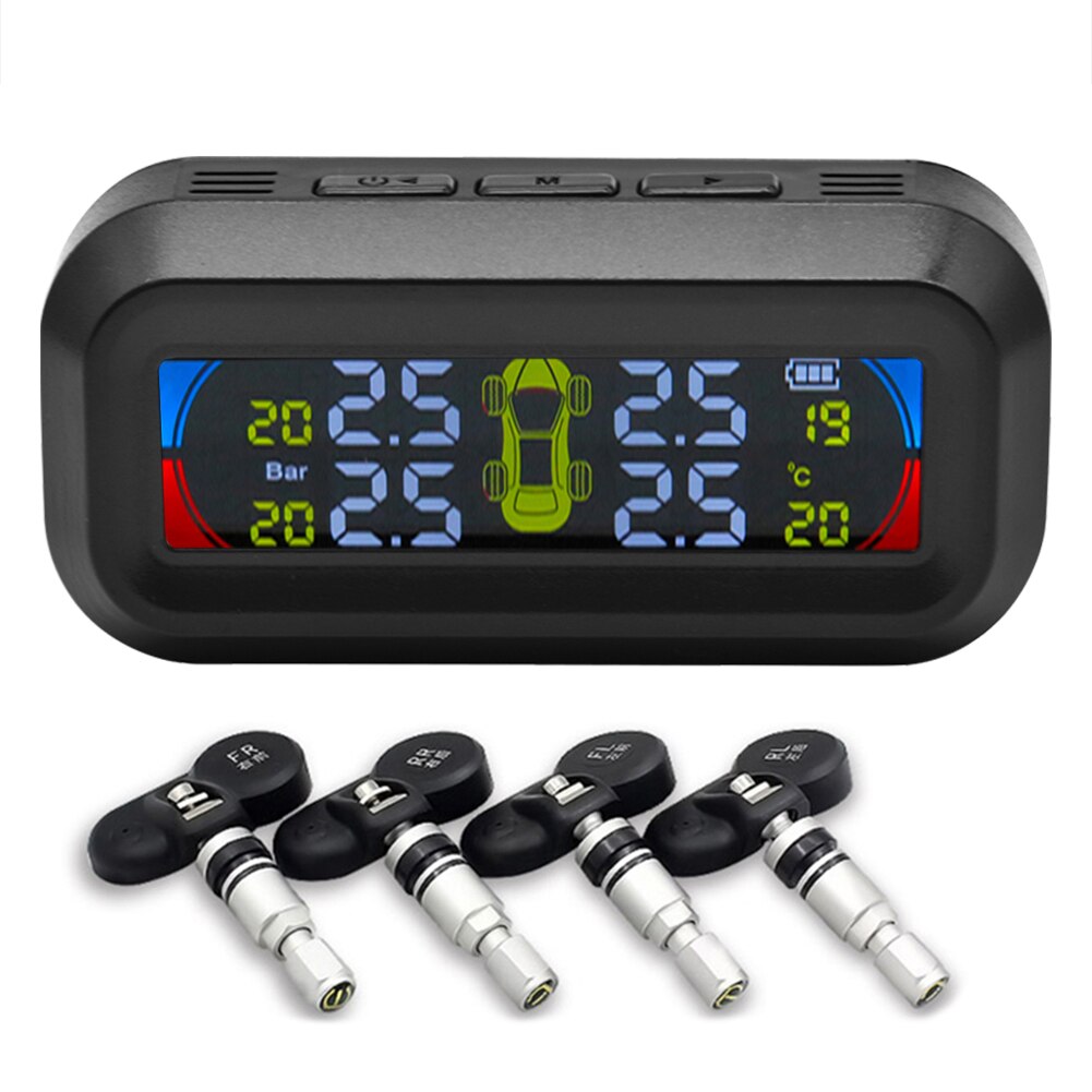 TPMS Car Tire Monitoring Pressure Display auto Alarm Monitor Solar Power Charging Temperature Warning with 4 sensors