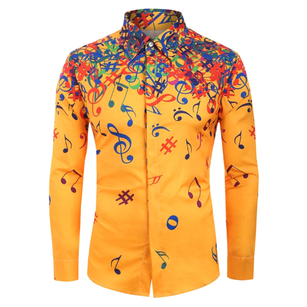 Décontracté hommes automne symboles musicaux imprimer à manches longues boutons vers le bas chemise mince corée symboles de musique en vrac décontracté à manches longues chemise