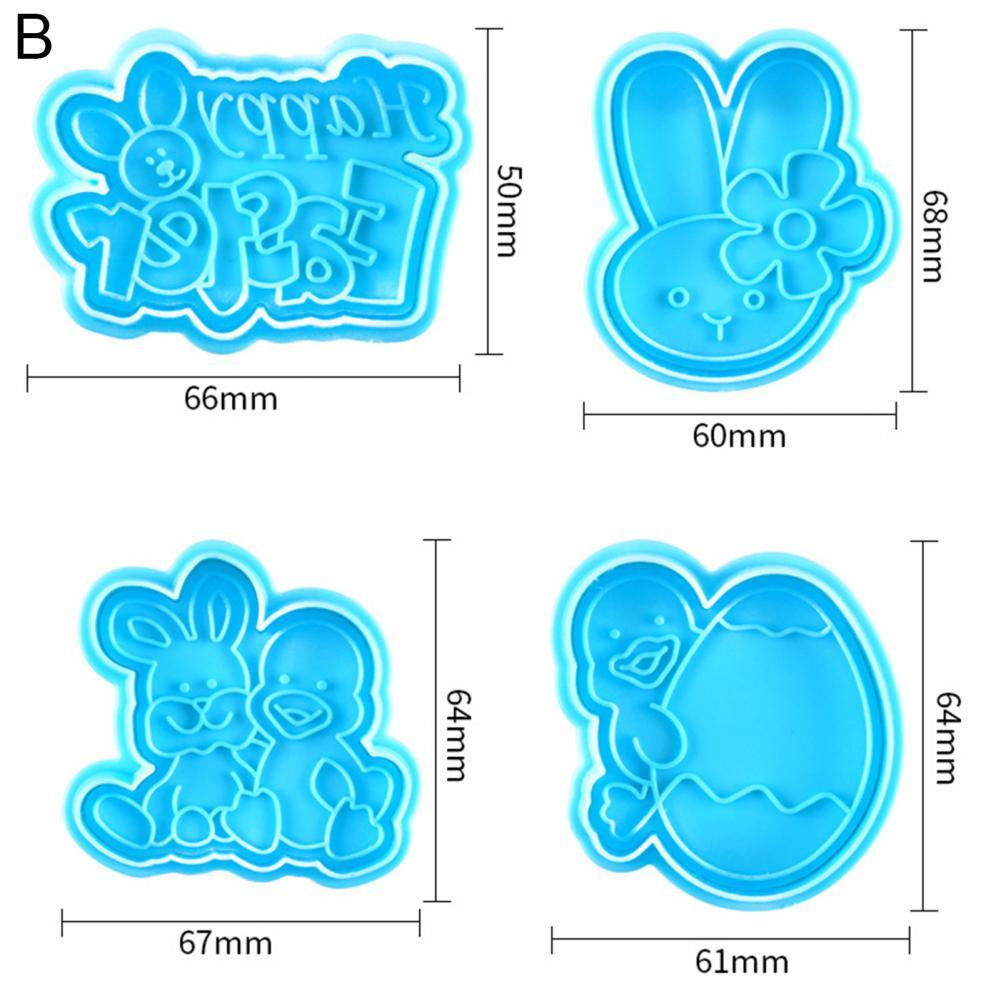 4Pcs DIY Happy Easter Bunny Egg Plastic Baking Mold Kitchen Biscuit Cookie Cutter Pastry Plunger 3D Fondant Cake Baking Tool: B