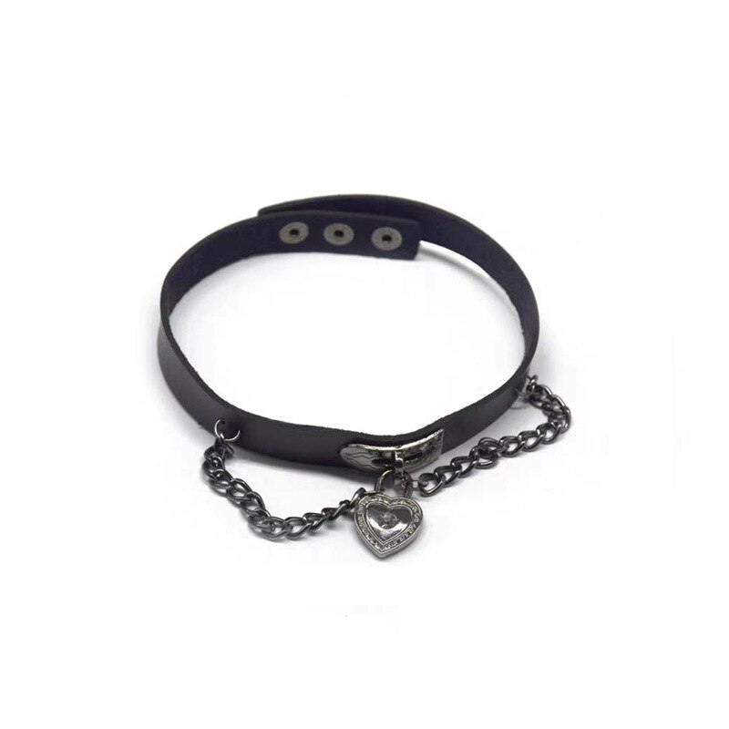 Harajuku Punk noir métal grosse chaîne coeur pendentif collier Chokers Hip hop PU cuir colliers Cool filles colliers pour les femmes