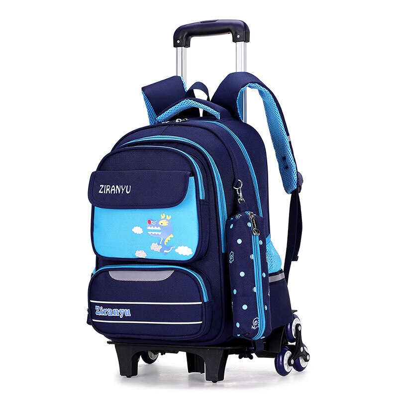 Ziranyu waterdichte afneembare kinderschooltassen met 2/6 wielen, trap kindertrolley, schooltas, boekentassen, jongens- en meisjesrugzak: Dd313006bu