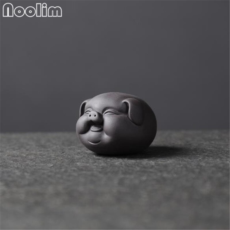 Lilla ler dejlig gris ornament små te kæledyr boutique te bord dekoration tilbehør: Sort