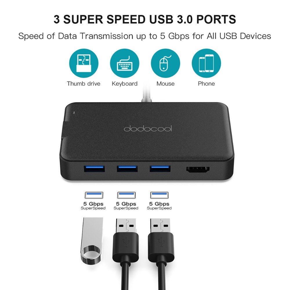 dodocool 7-in-1 USB HUB USB C to HDMI VGA RJ45 USB 3.0 Type C PD Charging Port Adapter Converter for MacBook Pro USB C HUB