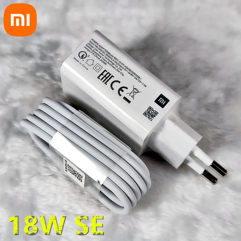 Original Xiaomi 18W Charger Fast Charge QC 3.0 EU Adapter For Redmi 12 10C 13R 12R Note 8 Pro 9 9T Poco M3 C40 Usb Type C Cable: CH