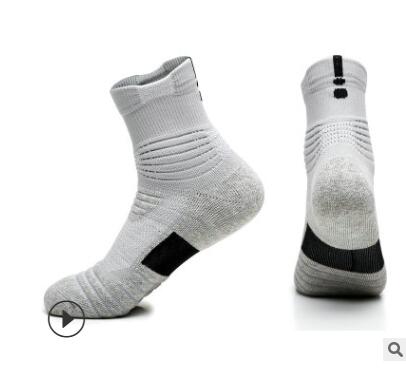 Calcetines deportivos profesionales para hombre, antideslizantes, de algodón, transpirables, con amortiguación, para entrenamiento activo: Middle tube gray