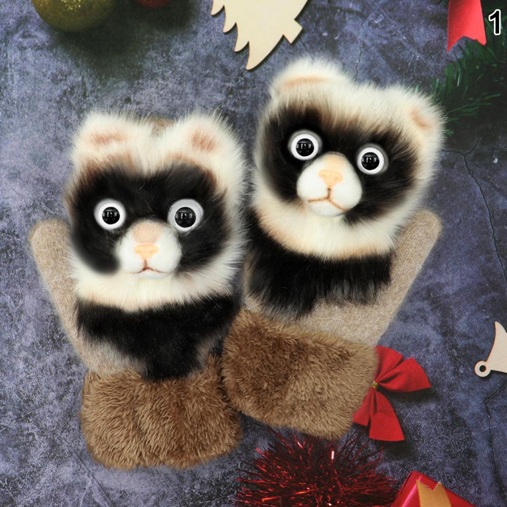 Animal Cat Dog Panda Racoon Kid Winter Warm Gloves 22cm Long Cute Girl Mittens Full Fingers Princess Guantes: A