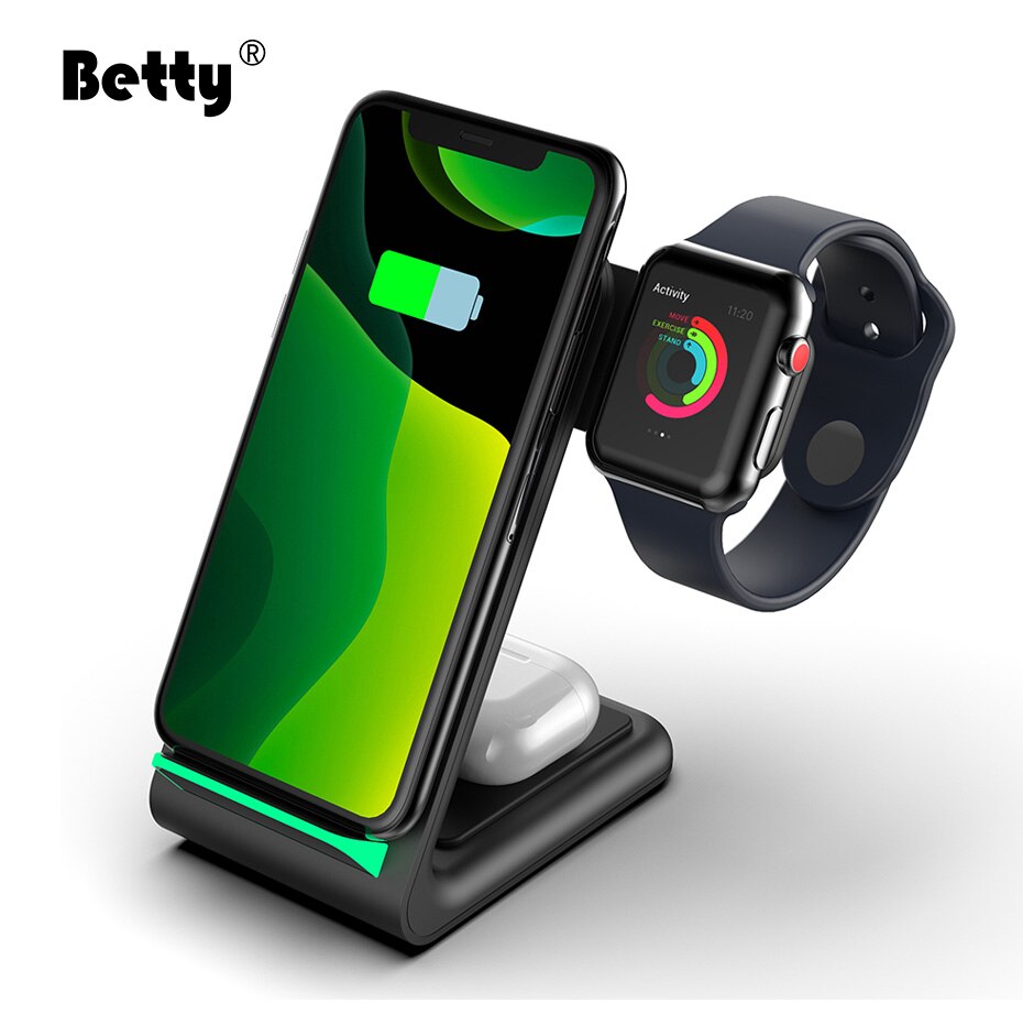 Betty 3 In 1 Draadloze Laders Voor Iphones Opvouwbare Charging Stand Airpods Iwatch Iphone 12/12 Pro Max Draadloze Oplader Station