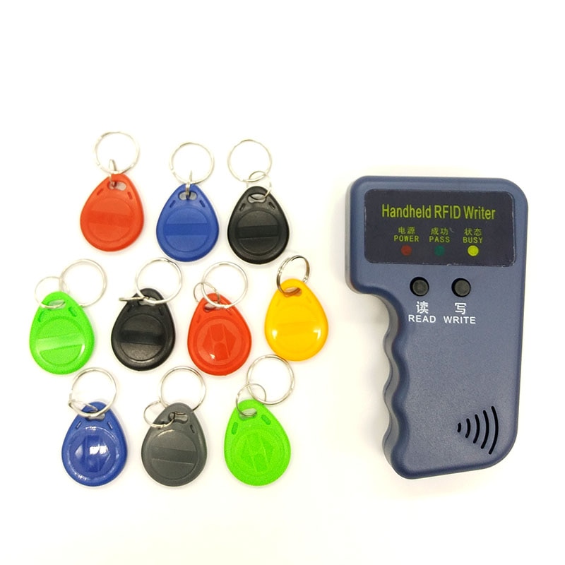 Lector de programador portátil, duplicador RFID de 125KHz, copiadora, escritor, EM4305 T5577, 10 teclas, 10 tarjetas, ID regrabable, tarjetas de etiquetas Keyfobs