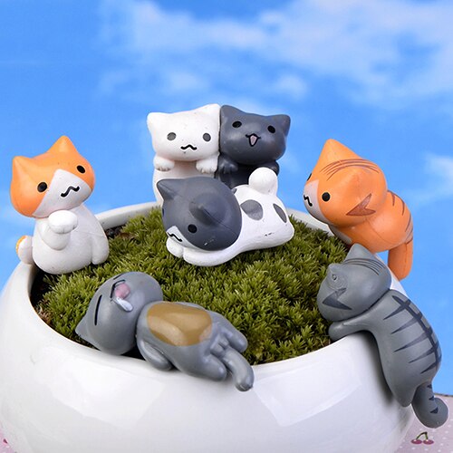 Conjunto de 6 unidades de Mini bonsái de musgo de gato para micromundo, pequeño adorno de jardín, decoración para el hogar y el jardín, decoración artesanal en miniatura