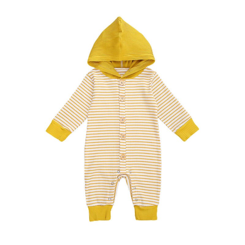 Baby Baby Hooded Romper Gestreepte Lange Mouwen Hooded Jumpsuit Lente Herfst Voor Meisjes Jongens, Kaki/Geel/Roze: Geel / 6m