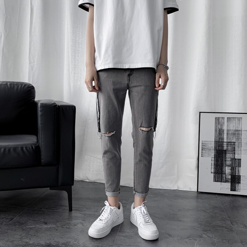 Pantalones vaqueros ajustados rasgados para hombre... – Vicedeal