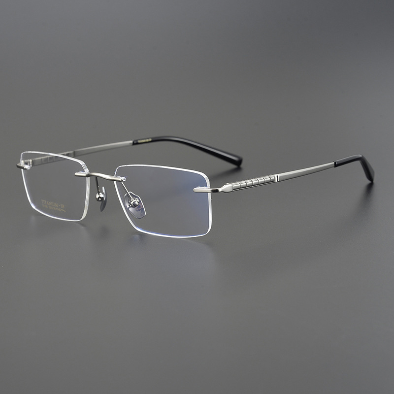 BCLEAR Titanium Rimless Glasses Frame Men Myopia Prescription Eyeglasses Frames Luxurious Brand Square Spectacles: Silver