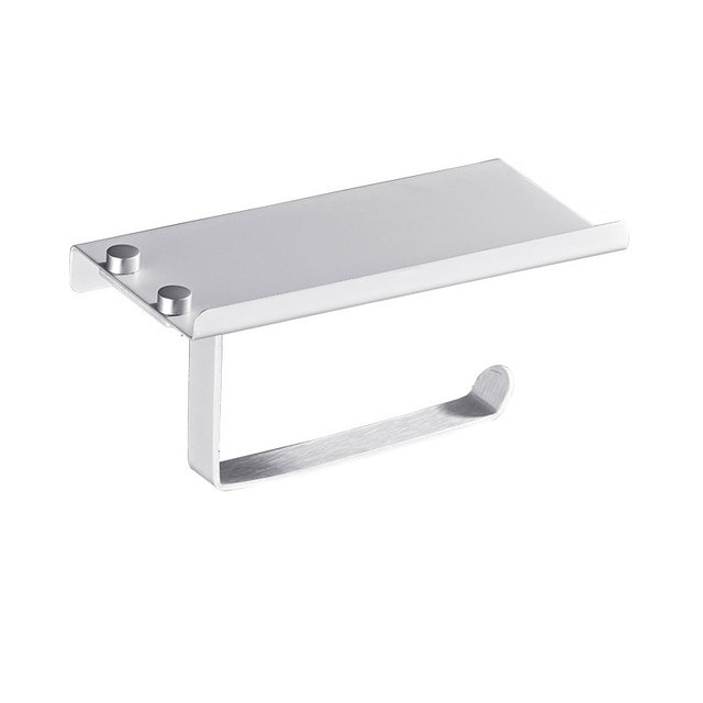 Portable Aluminum Alloy Wall Mounted Toilet Paper Holder with Tray Punch-Free Toilet Paper Roll Holder Bathroom Accessories: WHITE