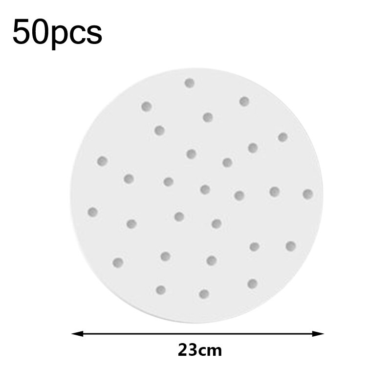 Feuilles de papier jetables pour friteuse à Air, 15CM, 18CM, 20CM, 23CM, ronds et carrés, papiers à huile, pâte de bois, ustensiles de cuisine, 6, 7, 8, 9 pouces: 50pcs 23cm 9inch C