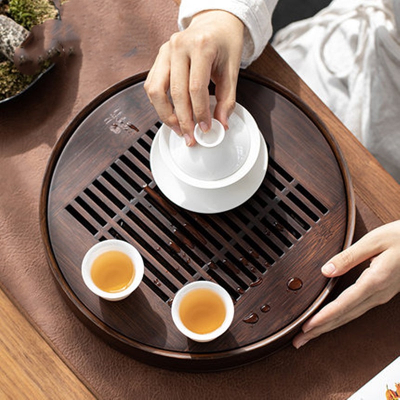 2000Ml Natuurlijke Hout Bamboe Thee Dienblad Thee Board Chinese Thee Set Rechthoekige Lade Ronde Water Opbergvak Thee Gereedschappen