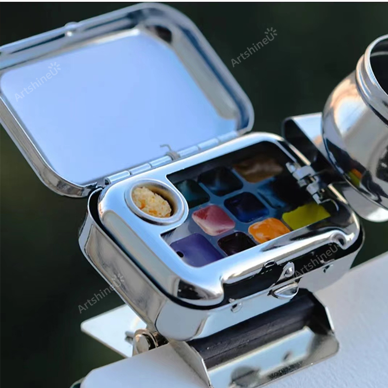 Przenośny podróżny zestaw farb akwarelowych mini 10/12/16 siatki puste pudełko dozownik pigmentu paleta zacisk magnetyczny czajnik dla artystów