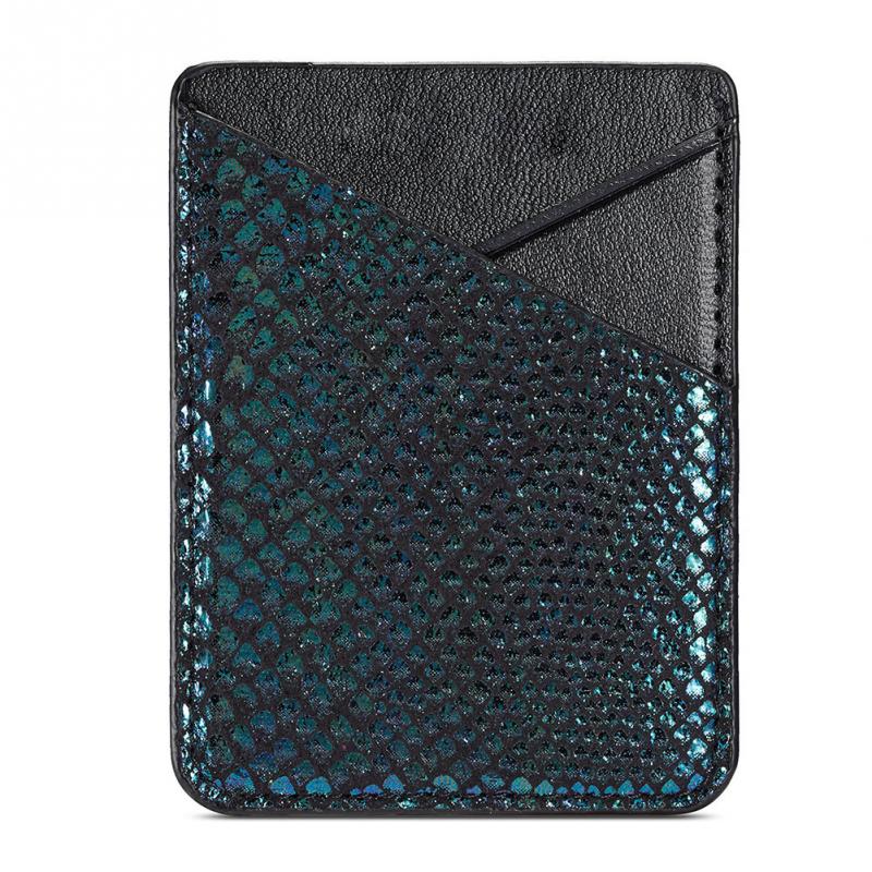 Portatarjetas para teléfono móvil de , funda de almacenamiento para tarjetas de crédito, billetera con bolsillo trasero, soporte Universal de cuero PU con pegatina para tarjetas: Negro