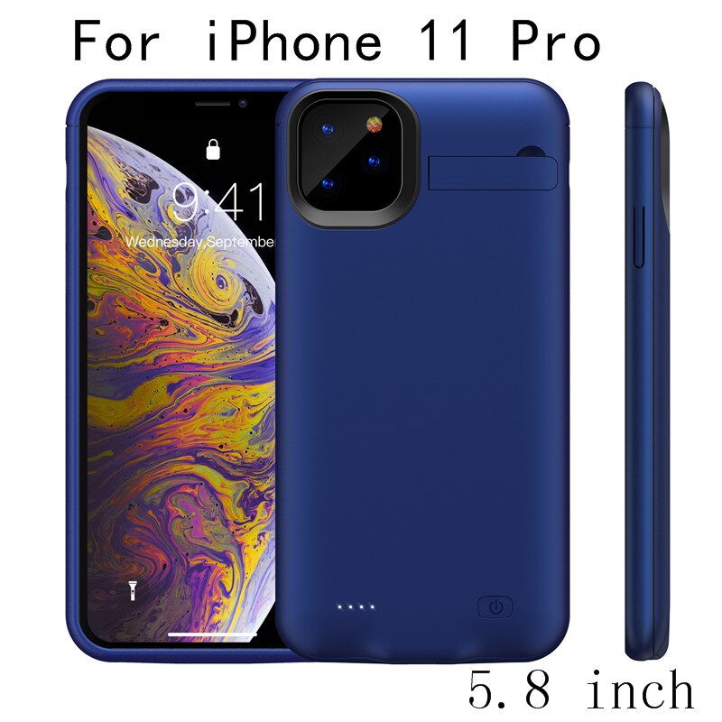 Battery Charger Case For iPhone 11 Pro Max Power Case Slim shockproof Power Bank Charging Cover For iPhone 11 Charger Back Pack: i11 Pro-Blue