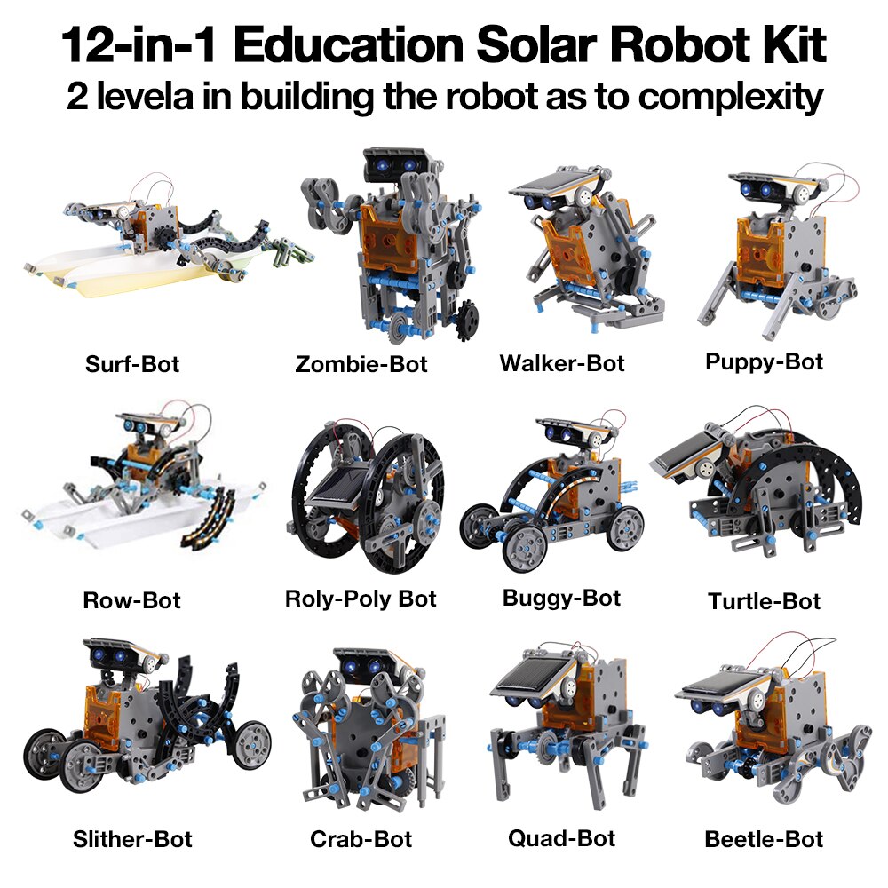 12 in 1 educational solar robot kit 190 pieces solar motor and gear DIY assembly block children's toy