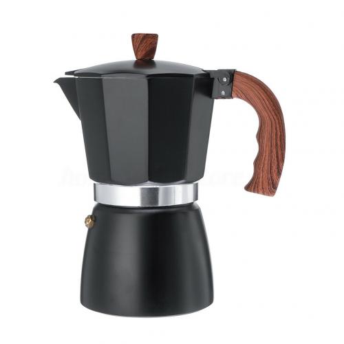 Italian Style Aluminum Coffee Maker Espresso Coffee Maker Machine Stove Top Pot Kettle Espresso Mocha Coffee Maker Pot Stovetop: Black 300ml