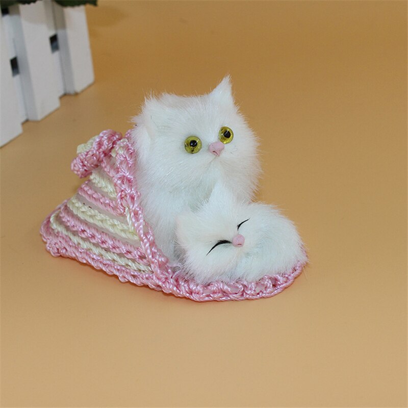 To katter på tøffelen nydelig mamma katt og baby kattunge leketøy for barn blid dukke søt simulering interessant bil hjemmeinnredning 10*6*5cm