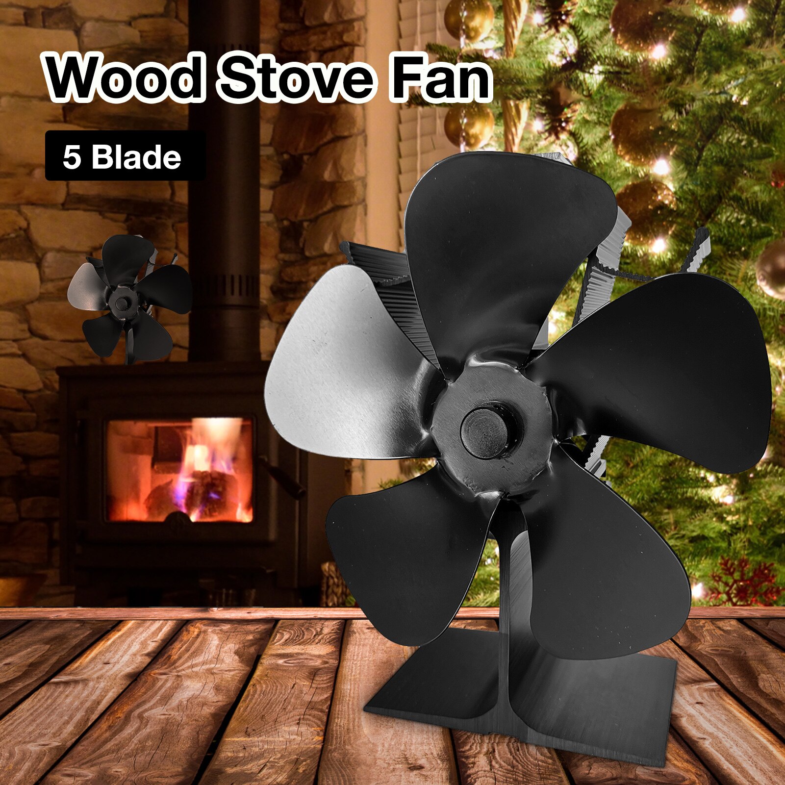 Upgraded 5-Blade Fireplace Fan Thermoelectric Module Wood Stove Fan Heating Stove Circulatory System Fan Grate On The Ear Heater