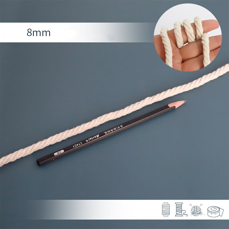 Corde de dentelle en coton naturel torsadé à la main, 1/2/3/4/5/6/8/10mm, tissage artisanal pour faire des cintres à plantes, décoration murale: 8mm 2meter