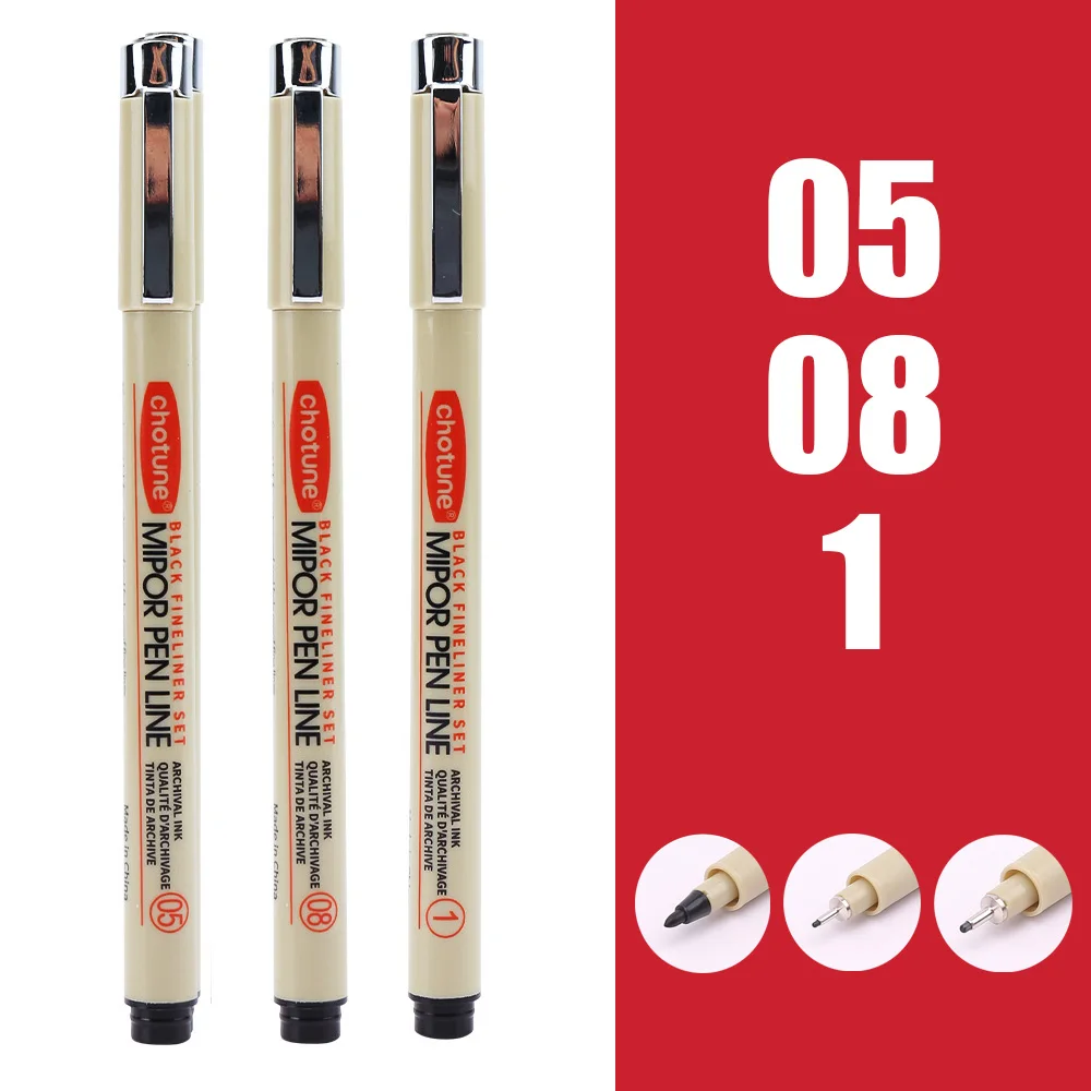 3-12Pcs Pigment Liner Micron Drawing Pen Manga Pigma Ink Marker Pen Sketching Brush Set Hook Line Needle Pen Art Supplies