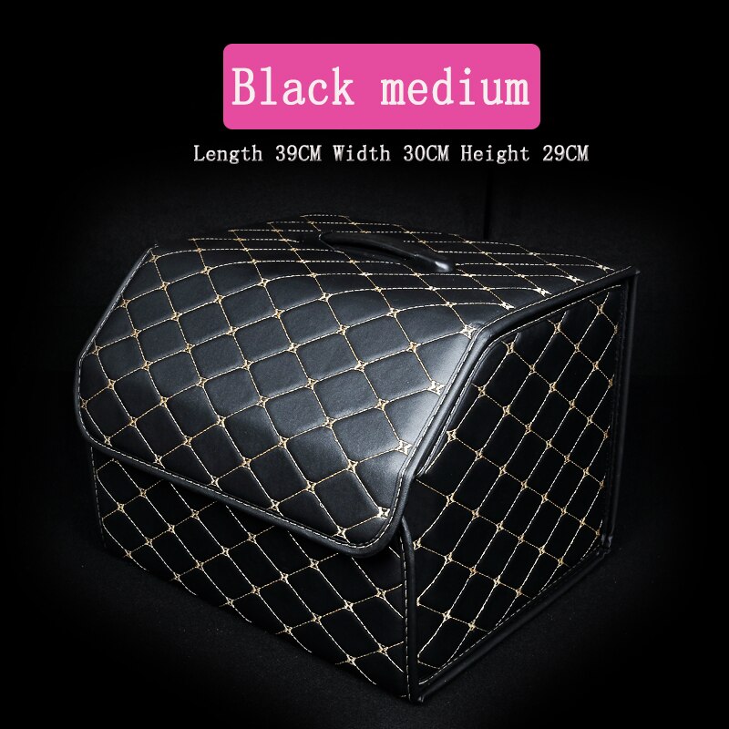 Car storage box PU leather trunk storage box storage bag folding folding car trunk finishingcar interior accessor: Black medium