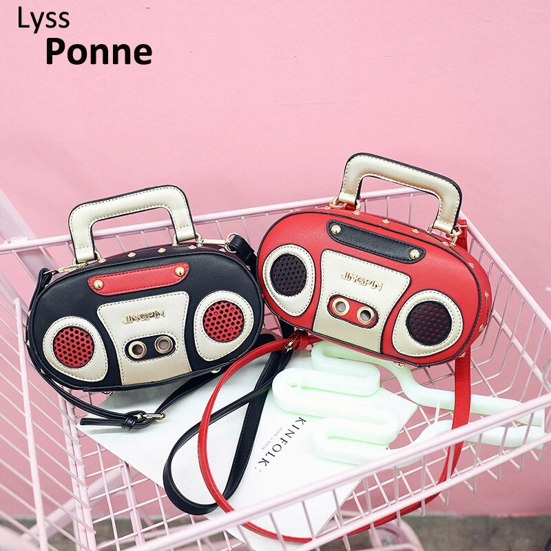 Sjov personlighed retro radio håndtaske dame afslappet totes skuldertaske kvindelig crossbody mini messenger crossbody