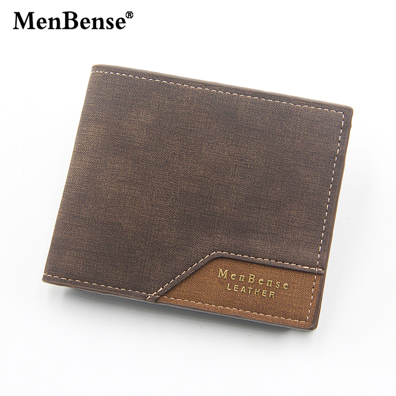 European and American Men's Wallet Short Splicing Clutch Bag Slim Wallet Large Capacity PU Wallet Wallet: Dark brown-E