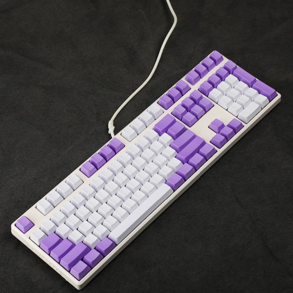 Clavier 87 jeu mécanique ymdk blanc violet mixte 108 61 , profil oem, capuchons de touches en pbt épais pour commutateurs mx