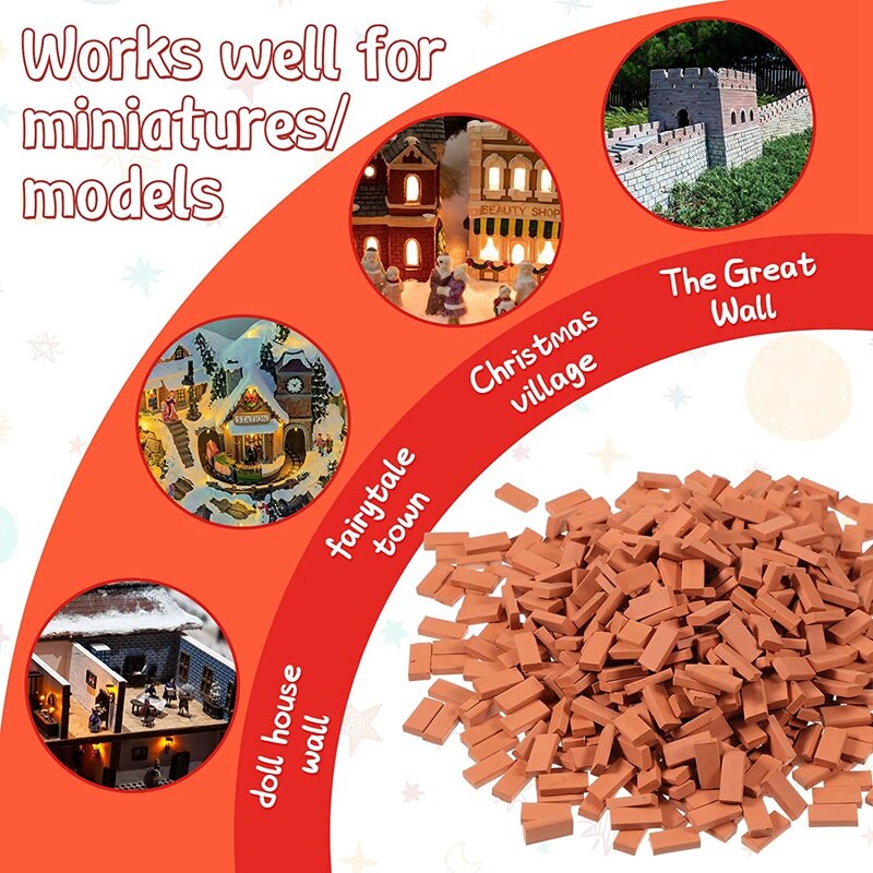 200 Pieces Mini Bricks for Landscaping Miniature Bricks Brick Wall Small Bricks for Dollhouse Garden Parts,1/35 Scale