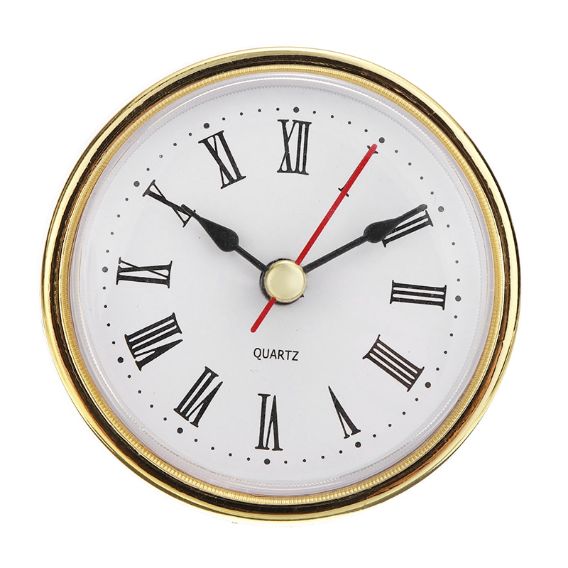 Shellhard 2-1/2" (65mm) Clock Quartz Movement Insert Roman Numeral White Face Gold Trim