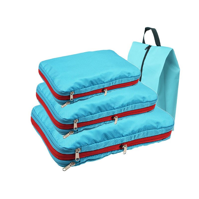 Men's Women Compression Packing Cubes Travel Luggage Organizer Waterproof Nylon Large Capacity Foldable Travel Bag Set: Sky blue 1