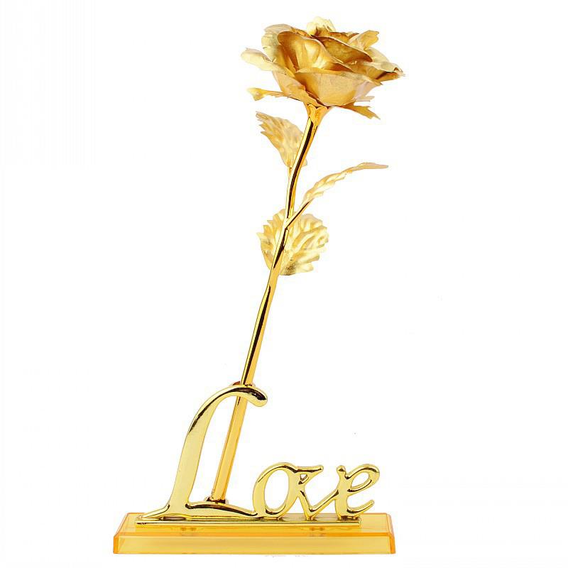 Goudfolie Plating 24K Goud Decoratie Mooie Bloem Frame Base Rose Aantrekkelijke Liefde Base Grappig