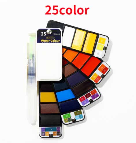 Peinture aquarelle en forme d'éventail 18/24/33/42 couleur solide ensemble de peinture portable opaque aquarelle stylo spécial palette de couleurs art fournitures: 25 color