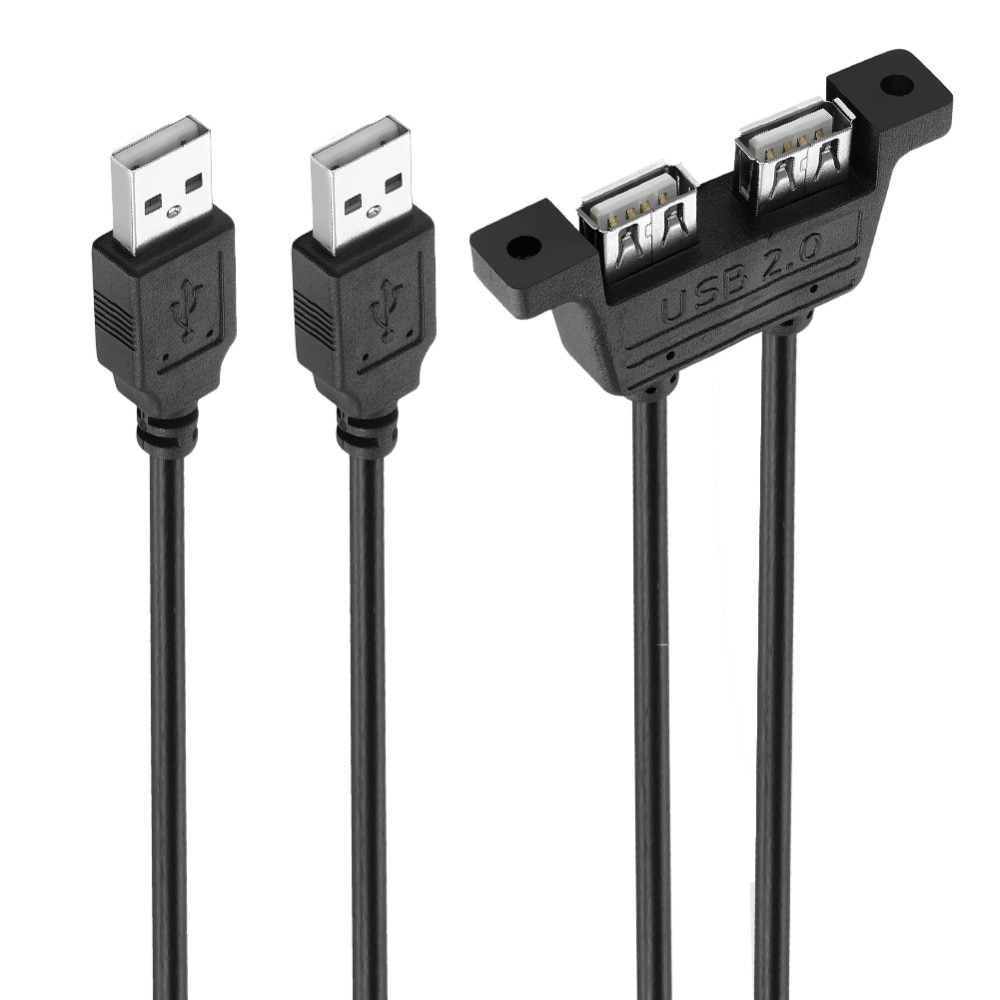Bochara Dual USB 2.0 Male to Dual USB 2.0 Female USB 2.0 Extension Cable with Screw Panel Mount Male to Female 30cm 50cm