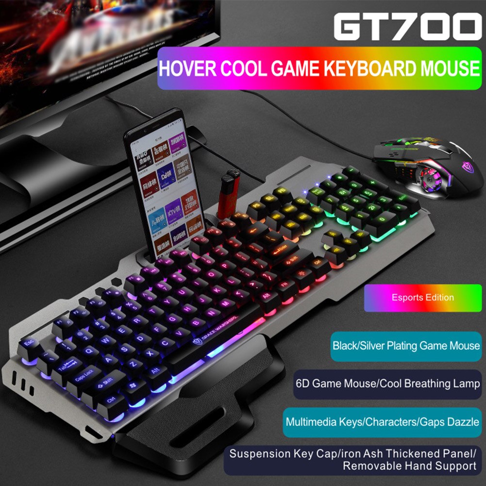 USB Wired Home Office Rainbow Backlit Mute Keyboard Mouse Combo Removable Hand Rest Waterproof For Desktop 104 Keys Gaming: 2