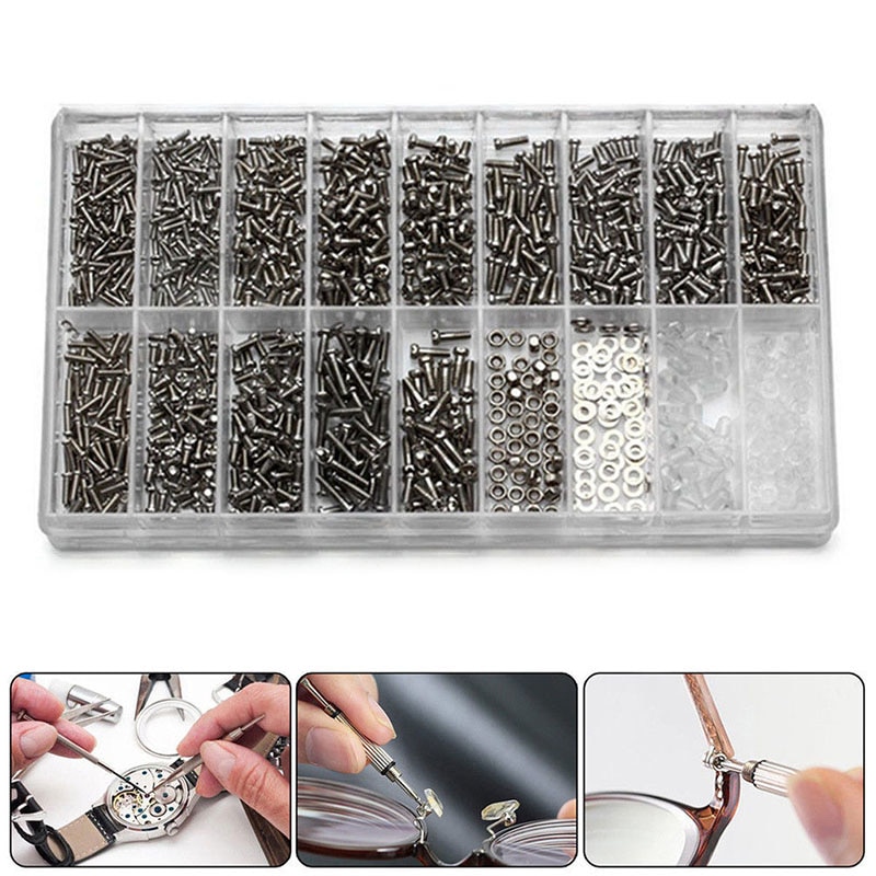 1000Pcs Tiny Schroeven Moer Schroevendraaier Reparatie Kits Tool Voor Lenzenvloeistof Bril Horloges Lxh
