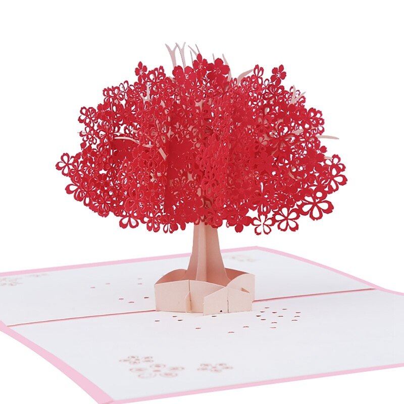 Handgemaakte Pops Up Wenskaart 3D Anniversary Kersenbloesem Pops Up Kaart: red