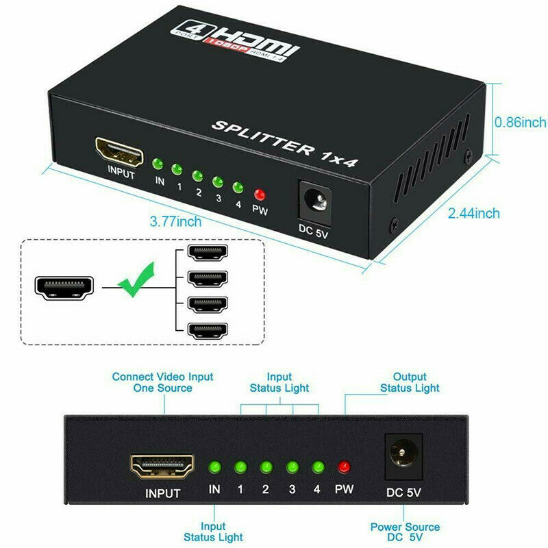 HDMI-compatible Splitter 1 In 4 Out Full HD 4-Port Hub Repeater Amplifier v1.4 3d 1080p For HDTV DVD For PS4 Xbox