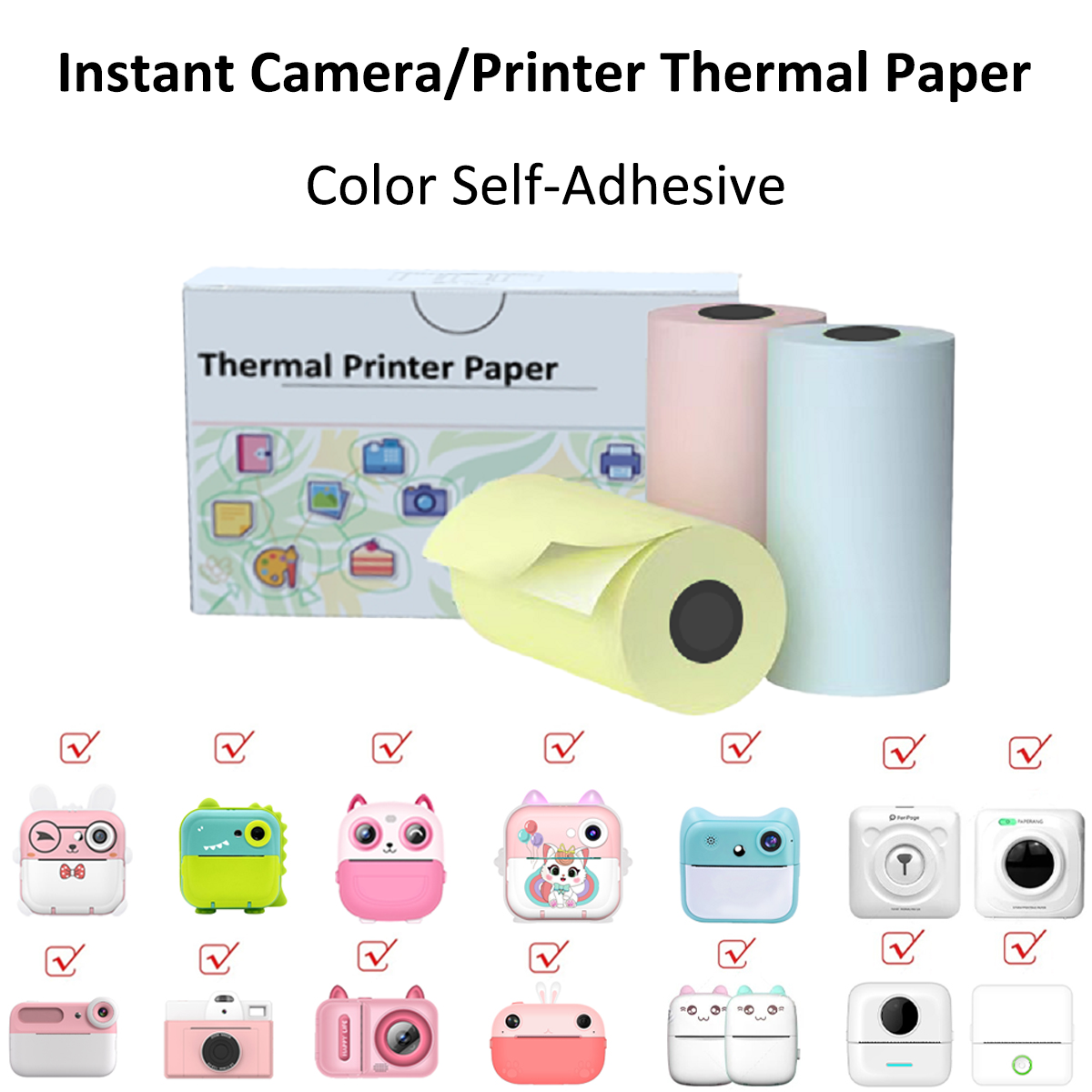 Mini-printpapier Afdrukken Camera Navulling Thermisch papier 10 rollen BPA-vrij Compatibel met alle 57 mm thermische zakprinters: Paars