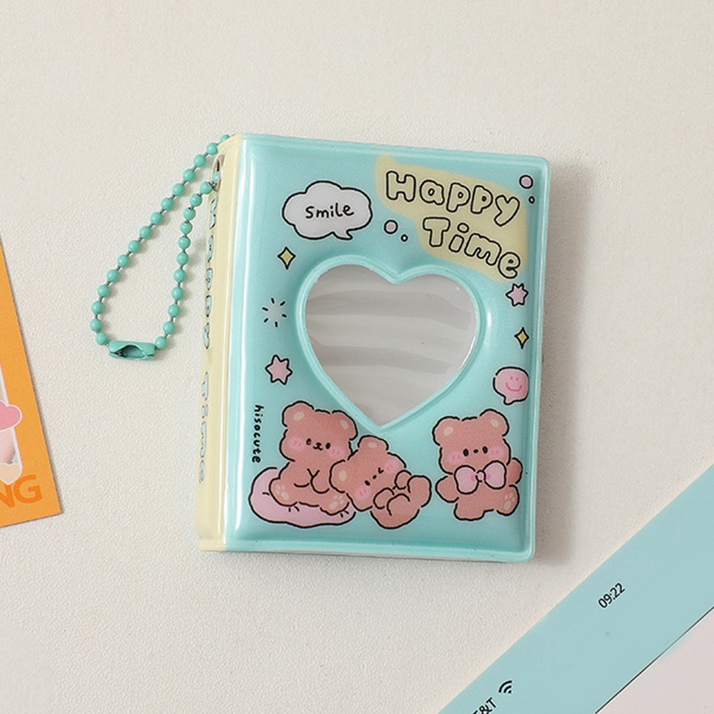 Mini livre de collecte de Photos de dessin animé, petit Album Photo de 2 pouces, pendentif en PVC, porte-carte décoratif mignon avec porte-clés imprimé ours: green