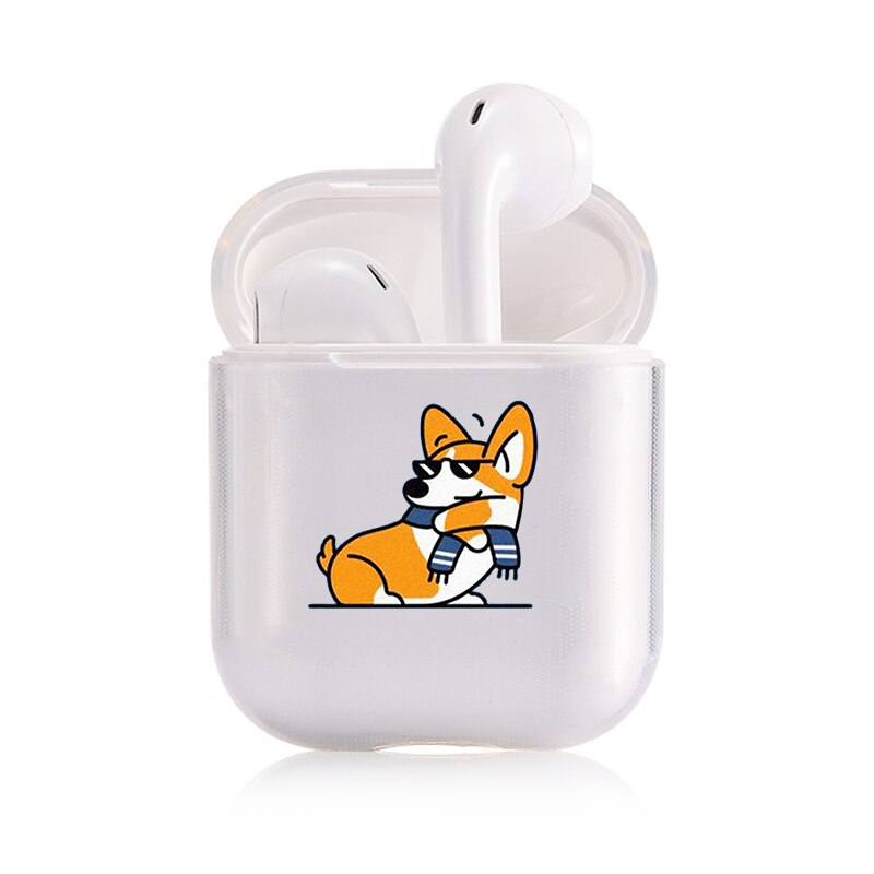 Hard Clear Headphone Case For Apple airpods 1 Case Luxury Pets Corgi Dog Transparent Air Pods Case For Airpods 2 Protective Cove