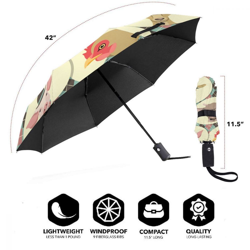 Automatic Umbrella Farm Animals Head Cartoon three-fold umbrella women men rain umbrella