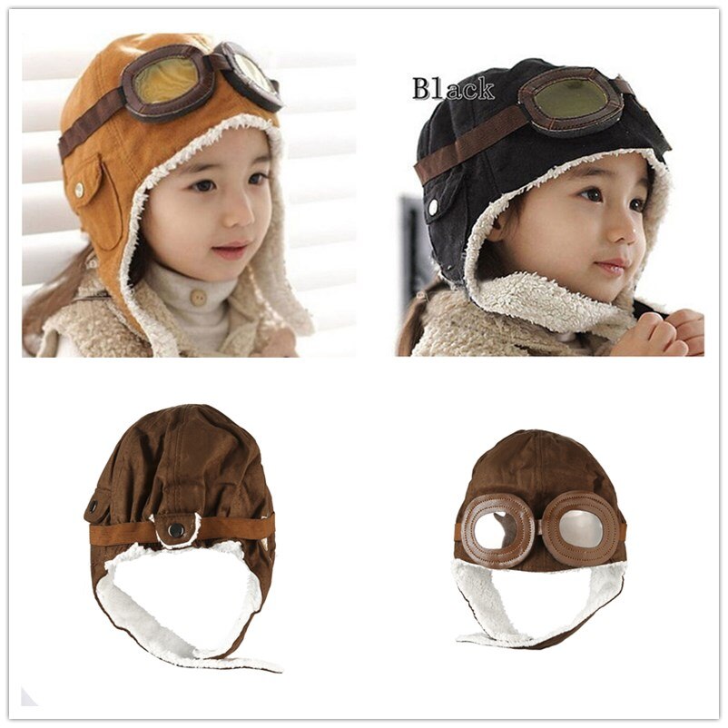 Chapeau mignon pour enfants, 2 couleurs, lunettes d&#39;aviateur, Style doux, automne et hiver, pur coton, , à la et intéressant,
