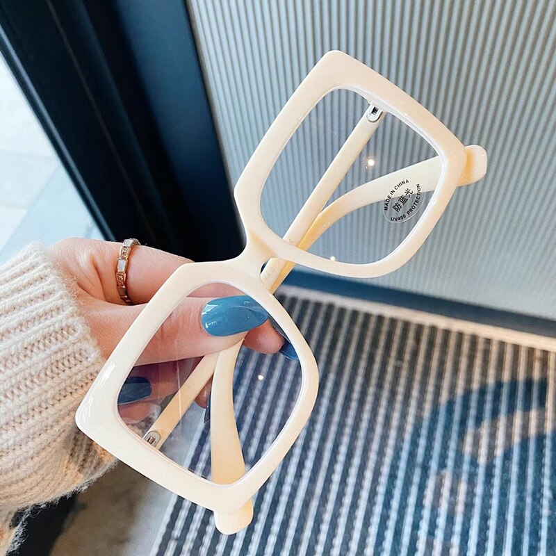 Klare firkantede briller kvinner overdimensjonerte gjennomsiktige optiske briller innfatning kvinnelig vintage anti blått lys brille: Hvit